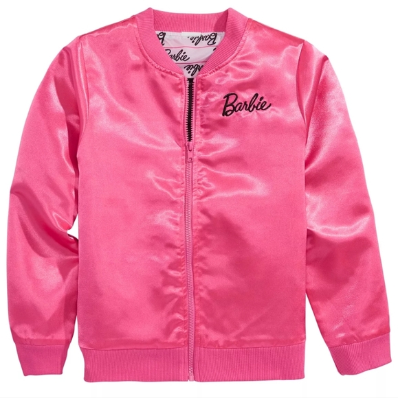Girls Pink Satin Bomber Jacket Xl 